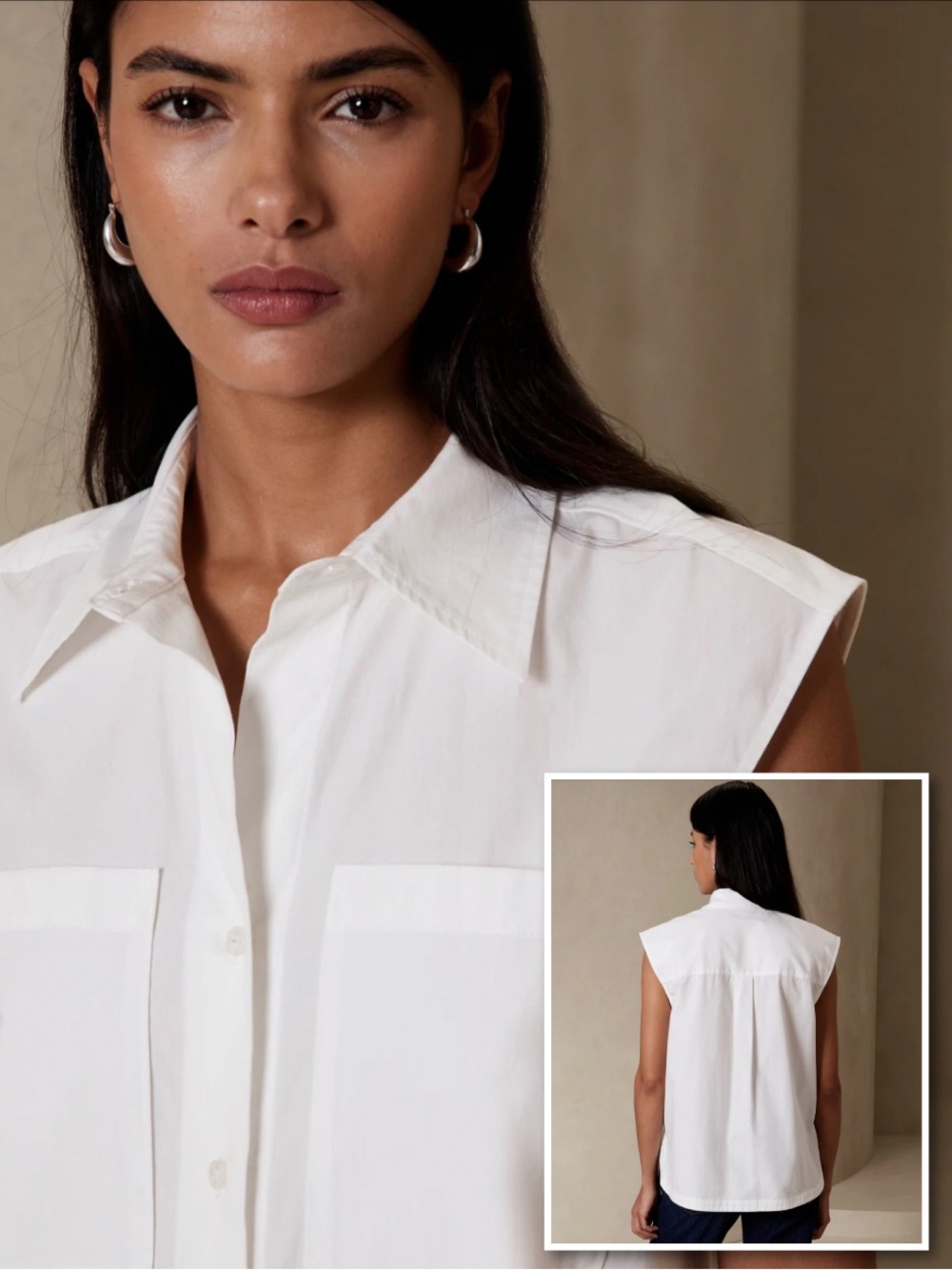 100% Cotton Banana Republic Crisp Bright White Collared Button Cap Sleeve Tunic
